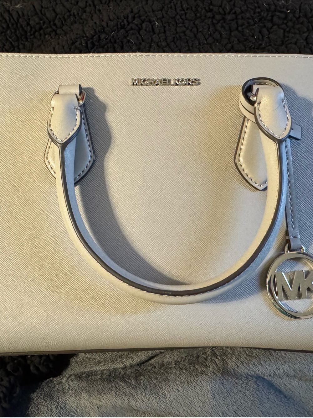 Michael Kors Pearl Grey Medium Satchel with Silver MK Charm